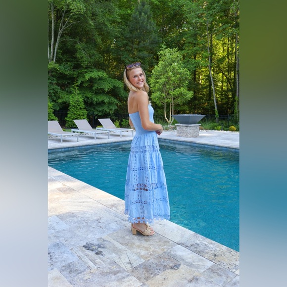 NWT Strut & Bolt Eyelet Lace Tube Strapless Dress Maxi Chambray - Picture 7 of 7